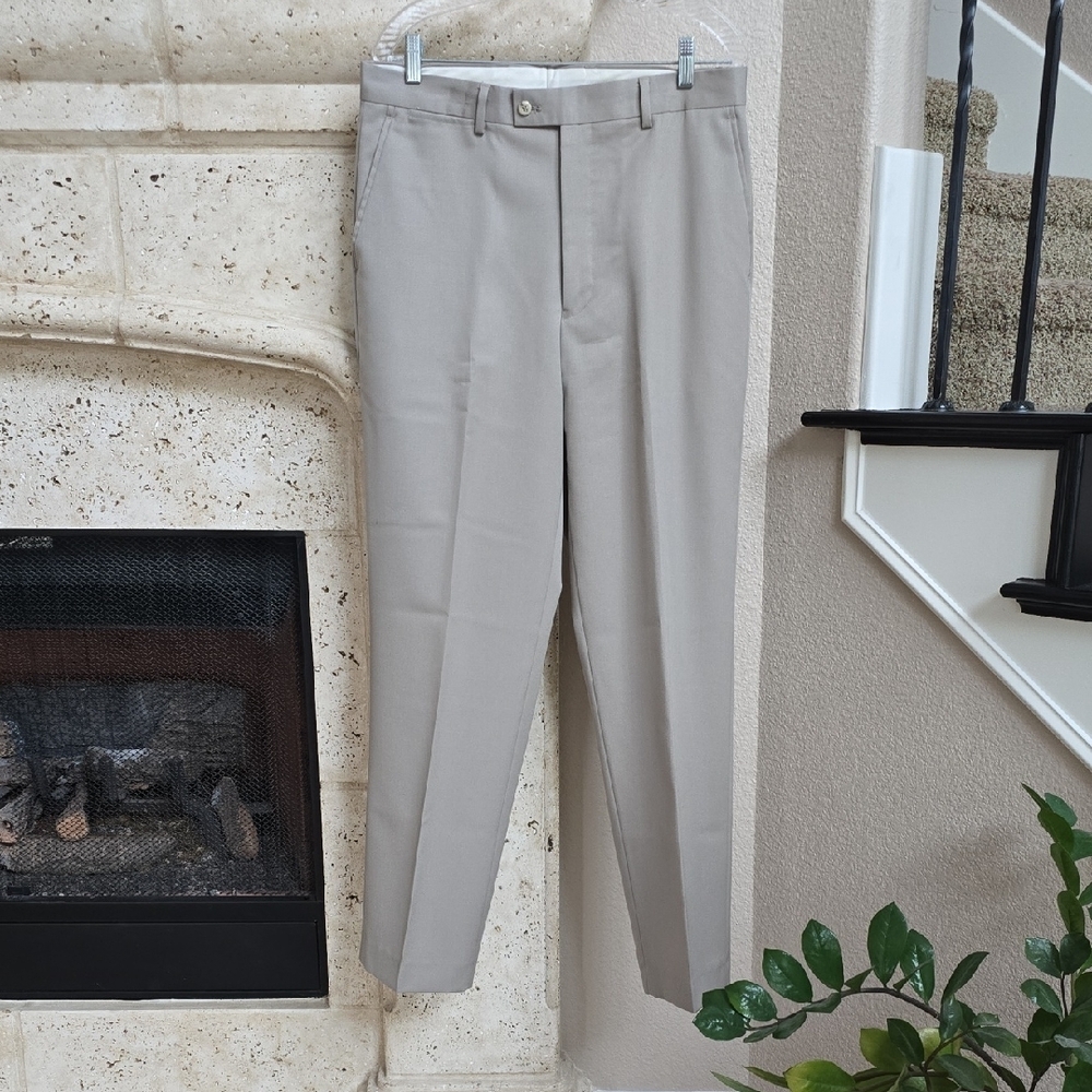 Men's Wool Dress Pants Louis Raphael Cream and Burgundy Tailored Pants 34/32